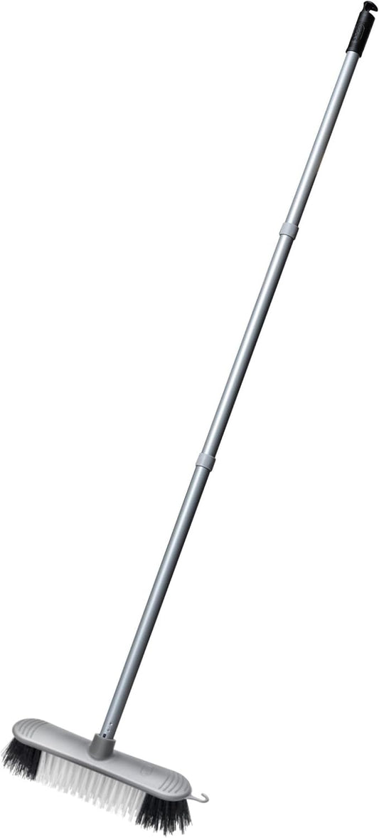 Addis Indoor Plastic Sweeping Broom with Soft Nylon bristles & 3pcs Easy Assemble Metal Handle, Metallic Grey