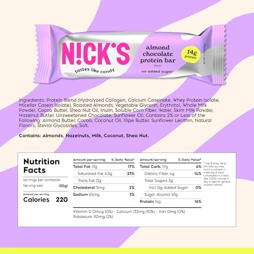 N!CK'S Protein Bars Variety Pack, Protein-Packed Snack, Low Calories, Low Carb Keto Friendly Snacks No Added Sugar, Salty Peanut, Chocolate Caramel and Almond Chocolate (12 Pack)