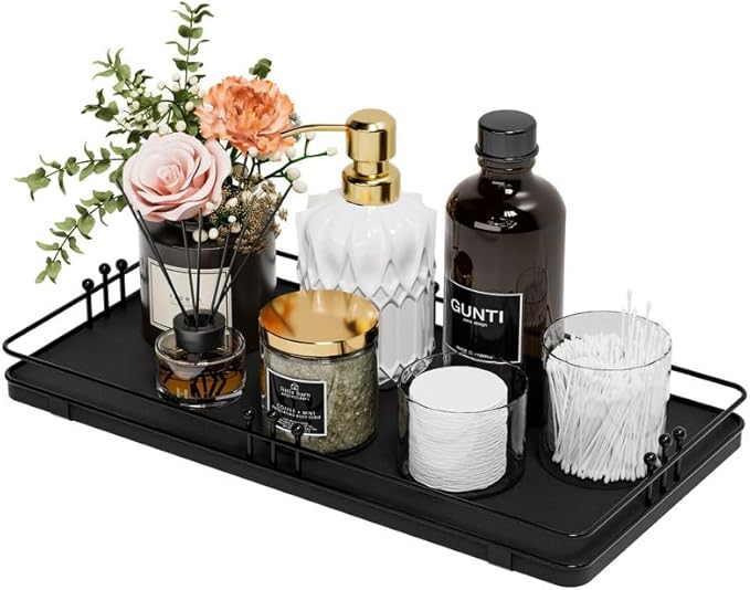 Toilet Paper Basket, Bathroom Basket for Counter Toiletries Towel Decor TP, Toilet Tank Tray, Guest Back of Toilet Organizer Storage, Vanity Tray for Perfume Makeup, Kitchen 13âx6.5â Black