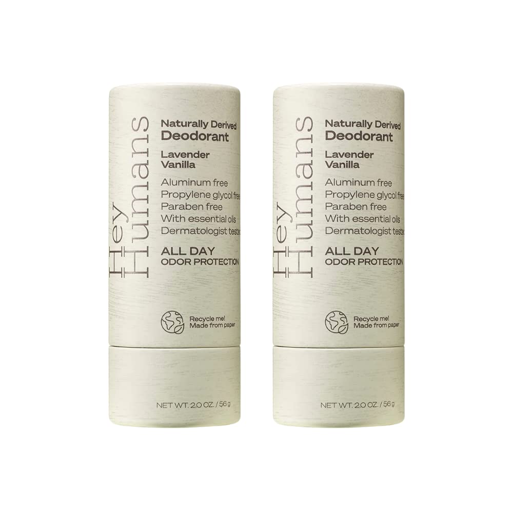 Hey Humans Deodorant, Aluminum Free Deodorant for Women and Men, Contains Naturally Derived Ingredients, All Day Odor Control, Refreshing Deodorant Essential Oils, Pack of 2, Lavender Vanilla