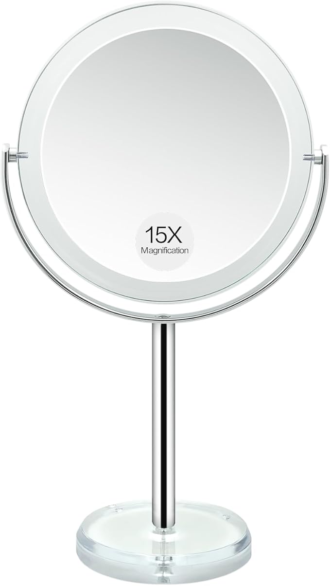 Snowflakes 1X / 15X Magnifying Makeup Mirror with Stand - 7 Inch Tabletop Vanity Mirror for Bathroom or Bedroom with 360Â° Rotation.