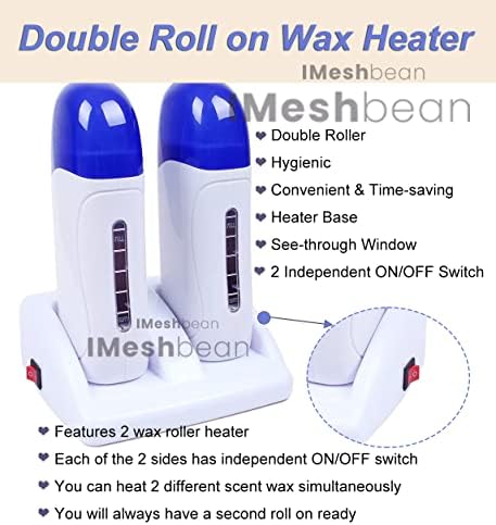 Double Depilatory Roll on Wax Heater Roller Warmer Cartridge Strips Hair Removal Kit with ON/OFF Switch (Aloe & Honey Wax Refill)
