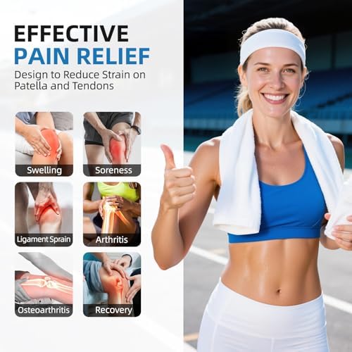 CAMBIVO Patella Tendon Support Knee Strap with Gel Pad and Side Stabilizers, Lightweight Knee Brace for Women and Men, Adjustable Knee Support for Knee Pain Relief, Running, Workouts (Gray, L/XL)
