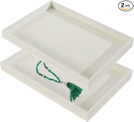 2pcs/Set Velvet Jewelry Tray, Grids Large Storage Tray for Bracelet Bangle Beads Display, Jewellery Organizer Box Tray for Home Drawer or Shop Store Selling Show (Beige Velvet)