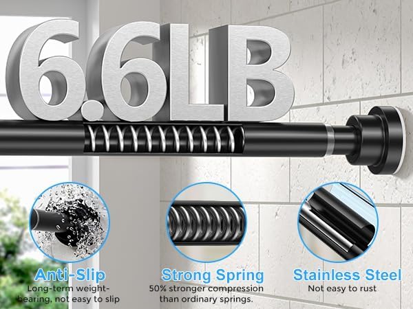 Shower Curtain Rod 31-76 Inch,7/8"Diameter Adjustable Spring Tension Curtain Rod No Drill,Matte Black Shower Tension Rod for Bathroom,Room Divider,Window,Anti-Rust Non-Slip 1-Pack