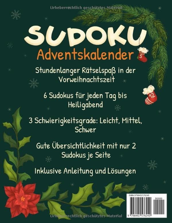 Sudoku Adventskalender: Rätsel Adventskalender für Erwachsene mit 144 Sudokus von Leicht - Schwer (German Edition)