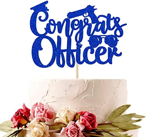 Congrats Officer Cake Topper, Congratulations on Police Academy Graduate Cake Decor, Class of 2026 Police Academy Graduation Party Decoration Supplies, Blue Glitter
