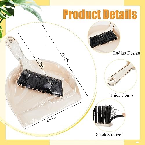 Sliner 18 Pack Mini Dustpan and Brush Set Nesting Snap Plastic Dust Pans with Brush Small Handheld Broom and Dustpan Set Bulk Portable Cleaning Suitable for Desktop Pets Care Camping(Beige)