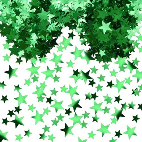 60g Stars Confetti 6mm+10mm Metallic Foil Star Sequins Silver Table Confetti for Wedding Party Decorations (ZX/Green)