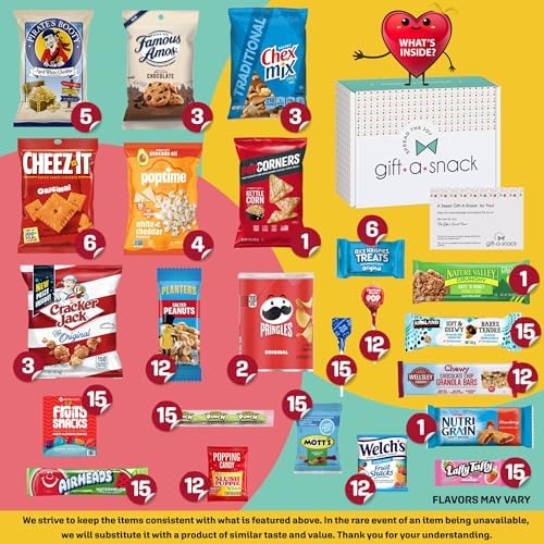 Gift A Snack - Fathers Day Treats Snack Box Care Package Variety Pack + Greeting Card (200 Count) Birthday Sweet Treats Gift Basket Candies Chips Crackers Bars Office Food Assortments & Variety Gifts