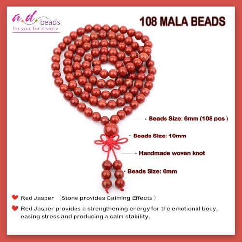 AD Beads 6mm 8mm 108 Prayer Mala Jasper Elastic Bracelet - Handmade Yoga Meditation Healing Power Energy Gifts for Unisex Adult.