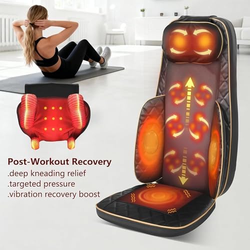 Neck and Back Massager with Heat - Shiatsu Full Back Walking Massager with Deep Kneading & Seat Cushion Vibration for Chair and Home, Pain Relief, Dual-Neck Detachable and Height Adjustment