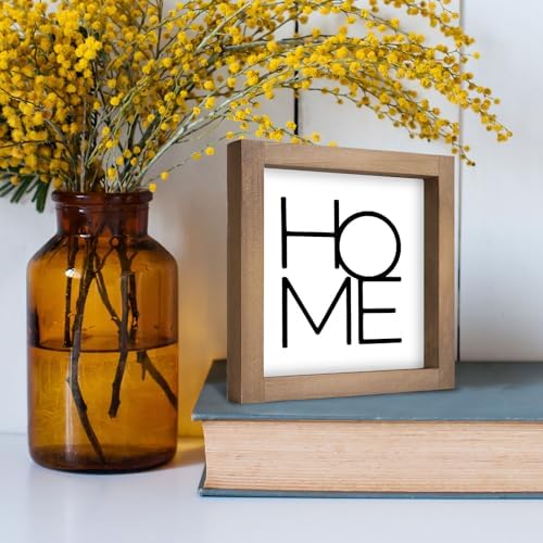 6 Inch Home Sign Decor, Wooden Family Room Wall Decor for House Art, Indoor Entryway Shelf Table Tiered Tray Mantel Rustic Farmhouse Decoration
