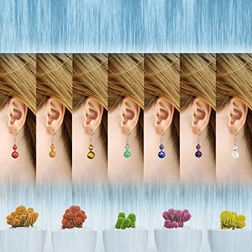 Genuine Stone Beaded Earrings 7 Pairs Dangle Earrings Chakra Earring Healing Crystal Lightweight Colorful Gemstone Earrings Gifts for Women Mom