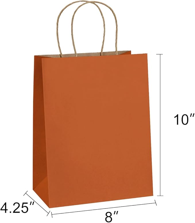 BagDream Gift Bags 8x4.25x10.5 IN 100Ct Kraft Paper Gift Bags with Handles Bulk, Halloween Party Favor Retail Shopping Craft Bags (Orange)