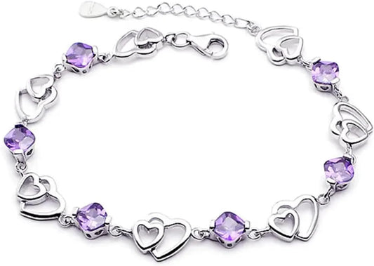 Sterling Steel Heart Bracelet for Women – Romantic Purple Gemstone Jewelry, Elegant Gift for Anniversary, Birthday, Valentine’s Day