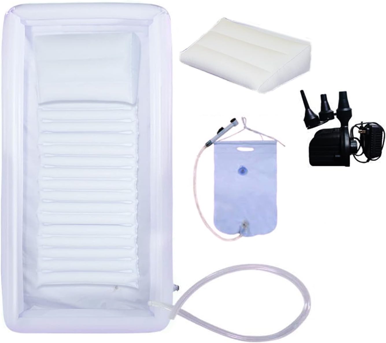 Bedside Shower Bathtub, Medical Inflatable Bathtub W/Electric Air Pump Adult PVC Bathtub, Bed Shower Assistive Aid with Water Bag for The Elderly, Disabled, Seniors,Triangle Pillow