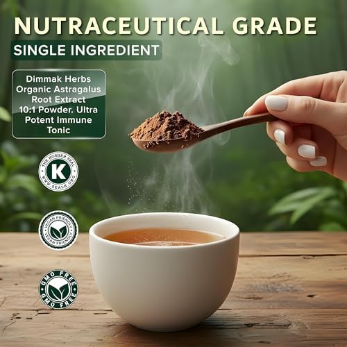 Dimmak Herbs Organic Astragalus Root Extract 10:1 Powder (Ultra Potent Immune Tonic)- TCM Doctor Sourced Huang Qi for Vitality, Telomere Support & Jing- No Cooking Needed, Instant Tea (4oz)
