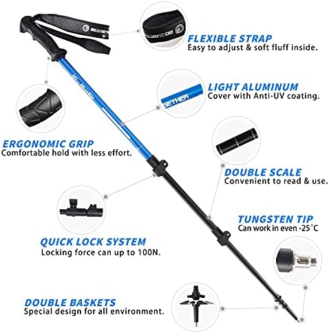 G2 GO2GETHER Aluminum Trekking Poles - Quick Adjustable Locks, Comfort Handle, Padded Strap, Snow Baskets - Walking Sticks Suitable for Hiking, Walking