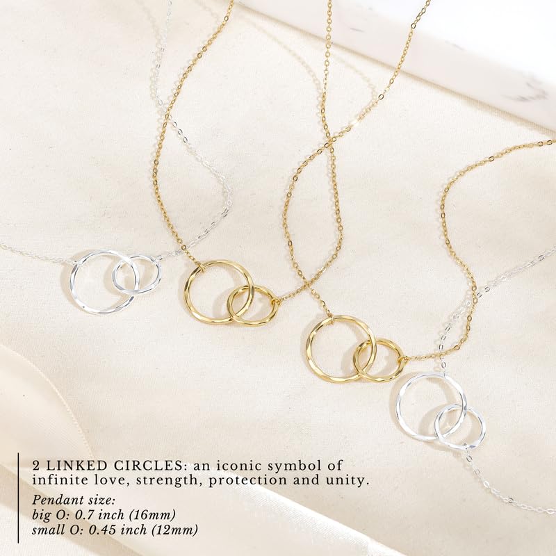 HOPE LOVE SHINE Best Friend Necklace Gift for Women - Interlocking Circle Sterling Silver Necklace - Ideal Gift for BFF, Soul Sister, Unbiological Sister - Gift Ready Best Friend Jewelry