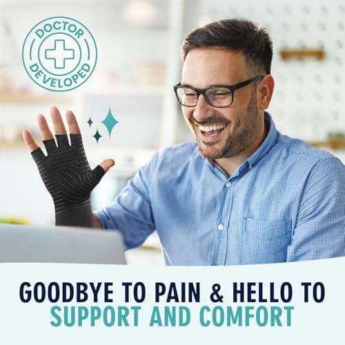 Dr. Frederick's Original Copper Compression Arthritis Gloves - Doctor-Developed Hand Pain Relief for Arthritis, Carpal Tunnel & Tendonitis - All-Day Comfort, Typing & Daily Use - Fingerless, Medium