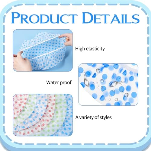 6PCS Shower Caps, Waterproof Reusable Plastic Shower Caps Elastic Band Flower Printed Hair Cap Bath Hair Hat for Women Ladies Spa Salon (Red+Green+Blue)