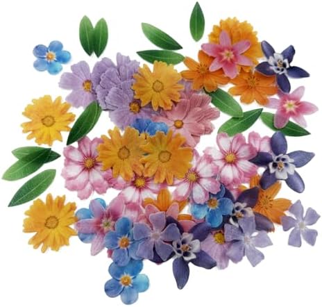Set of 60 Edible Flowers & Leaf Cupcake Toppers Wedding Cake Party Food Decoration Mixed Size & Colour for Anniversary