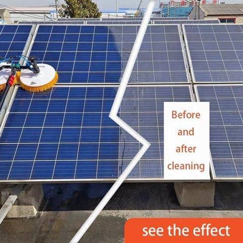 Electric Photovoltaic Panel Cleaning Tool, Water Fed Pole Kit with Telescopic Pole, 65cm Round Brushes, 17m Cable/29m Water Pipe Line, Plug in,3.5M