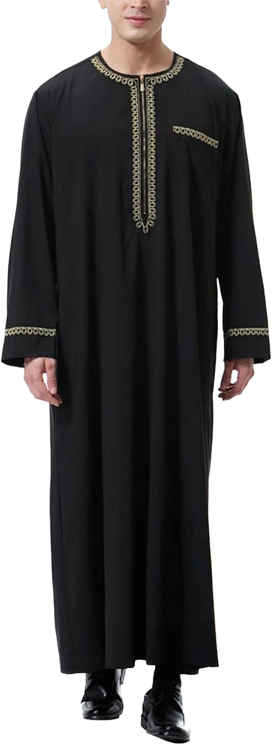 LVCBL Kaftan for Men Long Sleeve Mens Thobe Big And Tall Muslim Clothes Dubai Caftan Gown