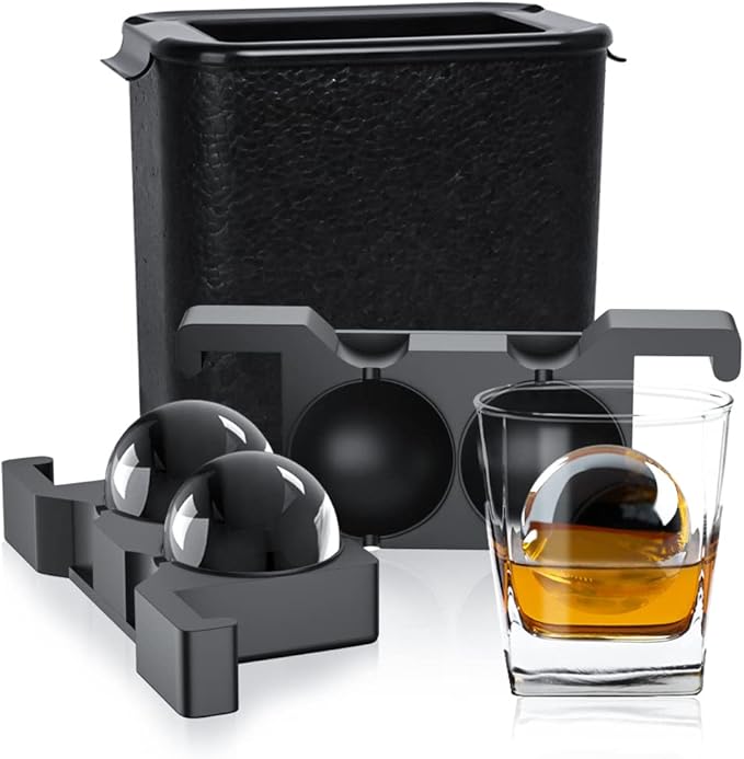 TINANA Clear Ice Ball Maker, 2.5â Crystal Clear Ice Cube Tray Make 2 Large Sphere Ice Balls for Whiskey Cocktails & Bourbon