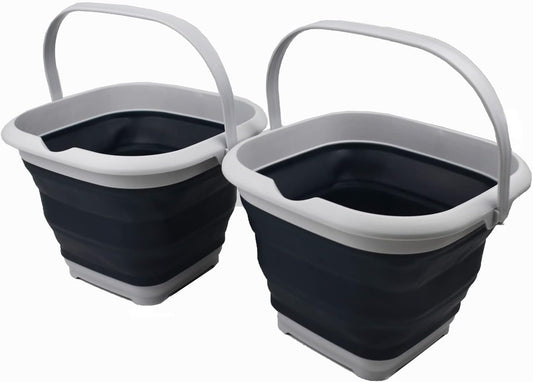 SAMMART 8.5L (2.2 Gallon) Collapsible Square Handy Bucket/Foldable SquareWater Pail/Portable Tub with Handle. Size 31cm (Square) (Grey/Slate Grey (Set of 2))