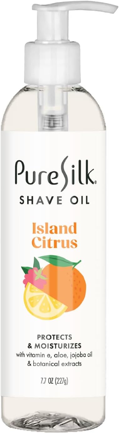 Pure Silk Island Citrus Shave Oil for Women | Shaving Oil for Smooth Shave, All Skin Types | Hydrating Vitamin E, Aloe, Botanical Extracts Protects & Moisturizes | 7.7 FL OZ (Pack of 1)
