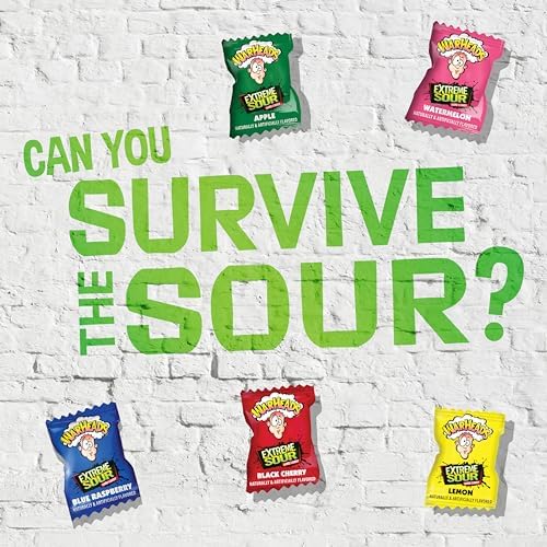 WARHEADS - Extreme Sour Hard Candy - Sour Apple, Black Cherry, Blue Raspberry, Lemon & Watermelon Flavors, Great for Parades- 1lb. Bulk Bag
