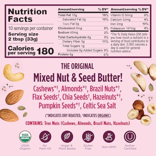 NuttZo Organic Power Fuel 7 Nuts and Seeds Butter, Smooth, Paleo and Keto Friendly, Peanut and Gluten Free, Vegan, Kosher, No Added Sugar or Oil, 12 oz Jar