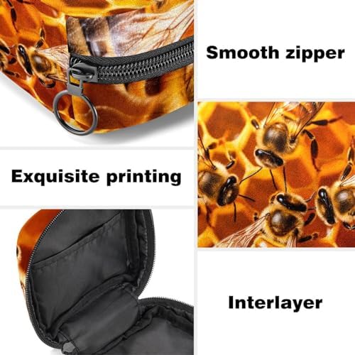 Period Bag,Sanitary Napkin Storage Bag,Animal Bees on Honey Comb,Tampon Holder for Purse