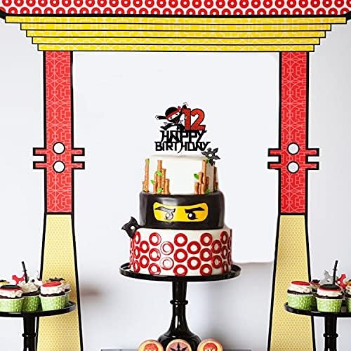 12th Happy Birthday Cake Topper Kung FU Ninja Themed Karate Boy Girl Glitter Party Cake Decorations