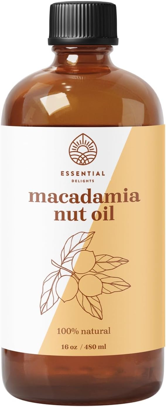 Macadamia Oil by Essential Delights - 100% Pure & Certified | Pure Grade Macadamia Oil for Diffuser, Aromatherapy, Candle-Making, Skin & Hair Care (16 Fl.Oz.)