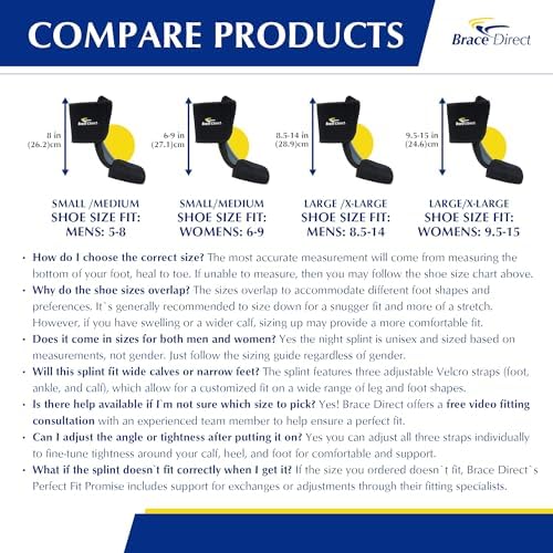Brace Direct Dorsal Night Splint – Adjustable Sleeping Brace for Plantar Fasciitis, Achilles Tendonitis & Drop Foot, Heel & Arch Pain Relief, Size L-XL (US Shoe Men 8.5-14 / Women 9.5-15)