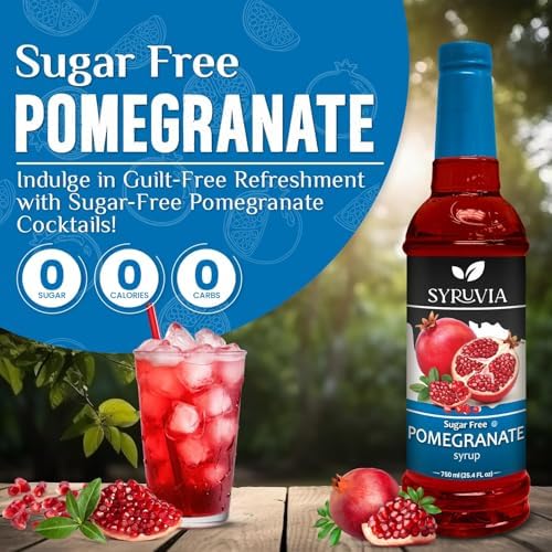 Syruvia Sugar-Free Pomegranate Syrup, Flavored Syrup for Drinks, Cocktails, Lemonades, Iced Teas, and Desserts – 25.4 fl oz, With Pump