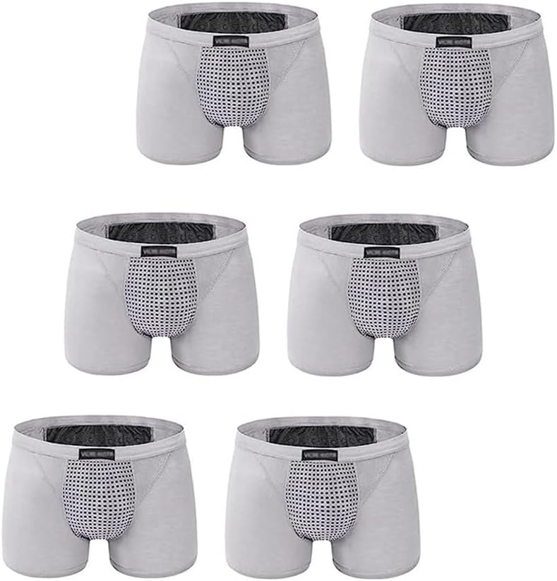6 Pack Underwear for Men Magnetic Therapy Enlargement Boxer Briefs Cotton Trunks Health Care Soft Inner Pants (Color : Gray, Size : 6X-Large)