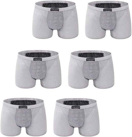 6 Pack Underwear for Men Magnetic Therapy Enlargement Boxer Briefs Cotton Trunks Health Care Soft Inner Pants (Color : Gray, Size : 6X-Large)