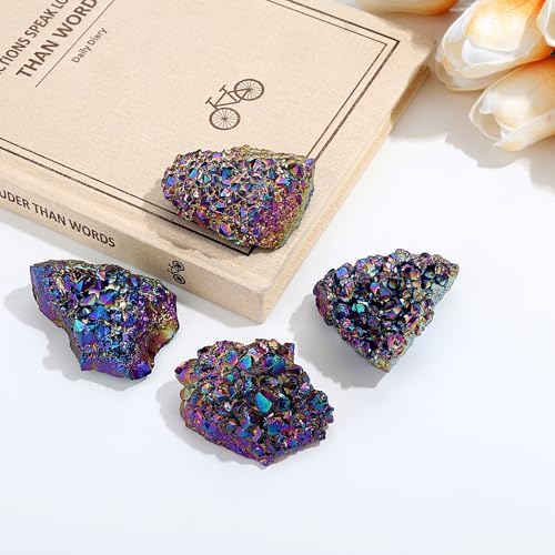 ZHIYUXI Rainbow Crystal Titanium Coated Crystal Cluster Crystal Geode Decor Rainbow Rock Natural Raw Crystal Energy Balance Reiki Wicca Home Decor 1Pc 50-70g