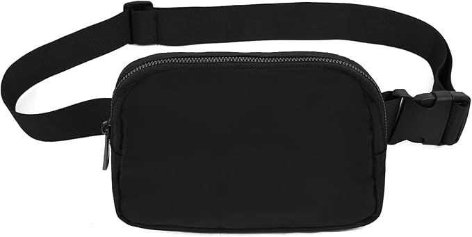 VOROLO Fanny Pack For Men And Women Christmas Gift Crossbody Bag For Men Belt Bag with Adjustable Strap for Sports Silver Zipper Black