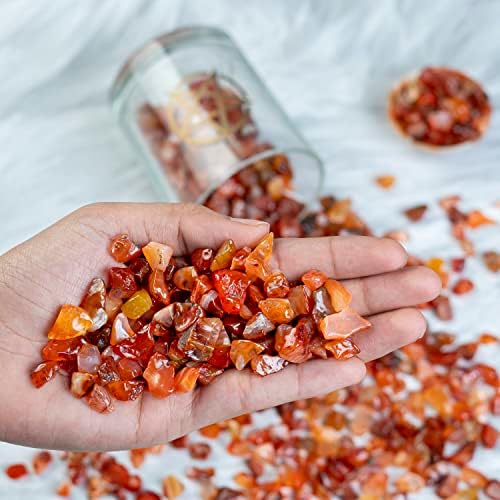 Crocon 1 LB Crushed Carnelian Chips Bulk Stones 2000+ Carats Natural Quartz Pieces Irregular Shape Gemstones for House Warming Gifts New Home and Chakra healing crystals Home Décor gifts for women