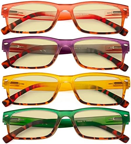 Eyekepper 4 Pack Computer Reading Glasses - Fashion Blue Light Blocking Readers for Women Men Yellow Tinted +2.00