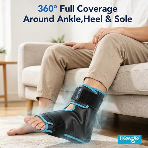 NEWGO Foot Ice Pack Wrap for Plantar Fasciitis Relief, 360° Full Coverage Reusable Gel Ice Boot for Heel & Ankle Pain, Cold Compression for Swelling, Achilles Tendonitis & Ankle Sprain- Black