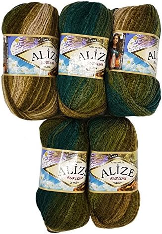 Alize Burcum batik wool 5 x 100 gram multicolored with color gradient , 500 grams (17,63 oz) knitting wool 1150 yds (1050 meters) green, beige 4684