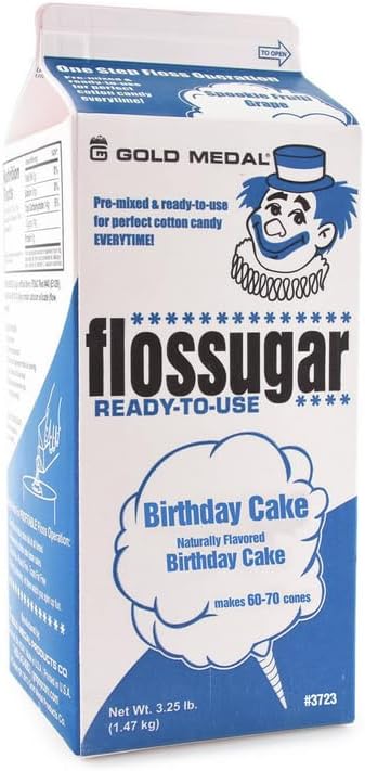 Cotton Candy Floss sugar Mix Flavors | Pack Of 6 | Birthday Cake, Wacky Watermelon, Bubble Gum, Banana, Blue Raspberry, and Lime Green Flavors | 1/2 Gallon Cartons