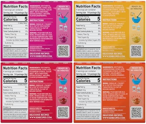Simply Desserts Sugar-Free Jel Variety 4-Pack (Raspberry, Peach, Orange, Strawberry) – Gluten-Free Dessert, Vegan, Diabetic Friendly, Keto & Kosher, 1.7 Oz Ea