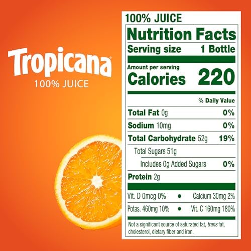 Tropicana 100% Juice Orange Blend, Single Serve, 15.2 fl oz Bottles (Pack of 12) - Real Fruit Juice, Vitamin C Rich, No Added Sugars, No Artificial Flavors